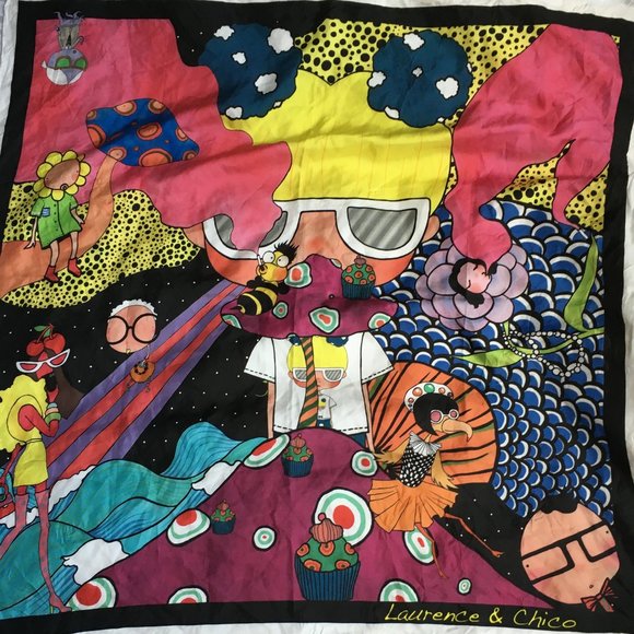 Laurence & Chico Scarf 34" Square Psychedelic - Picture 1 of 9